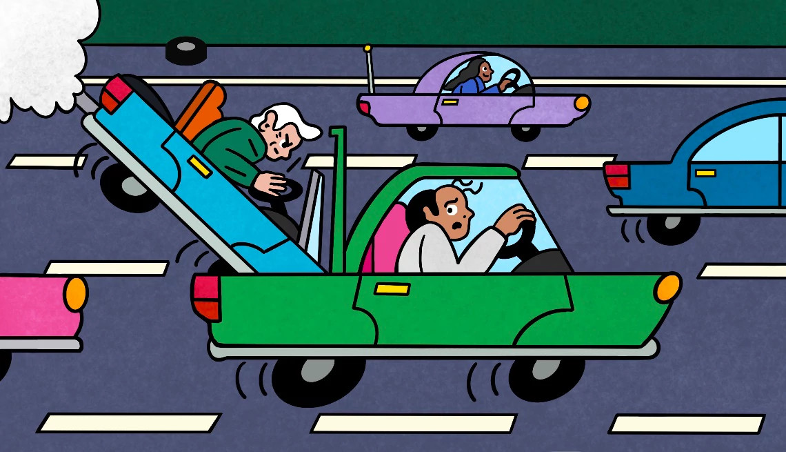 an angry driver drives their car into the one in front of them