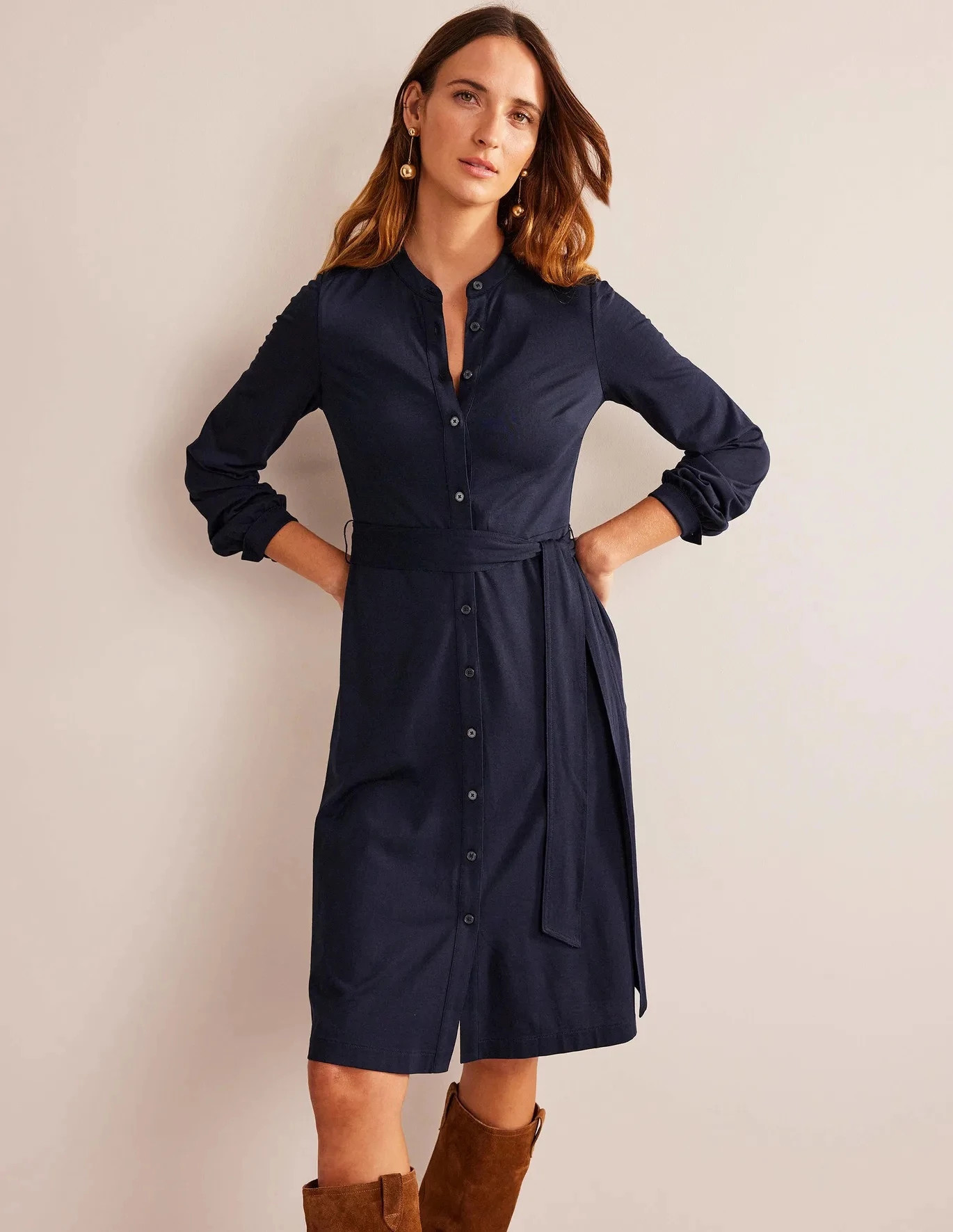 Boden Women's Julia Jersey Shirtdress in Navy