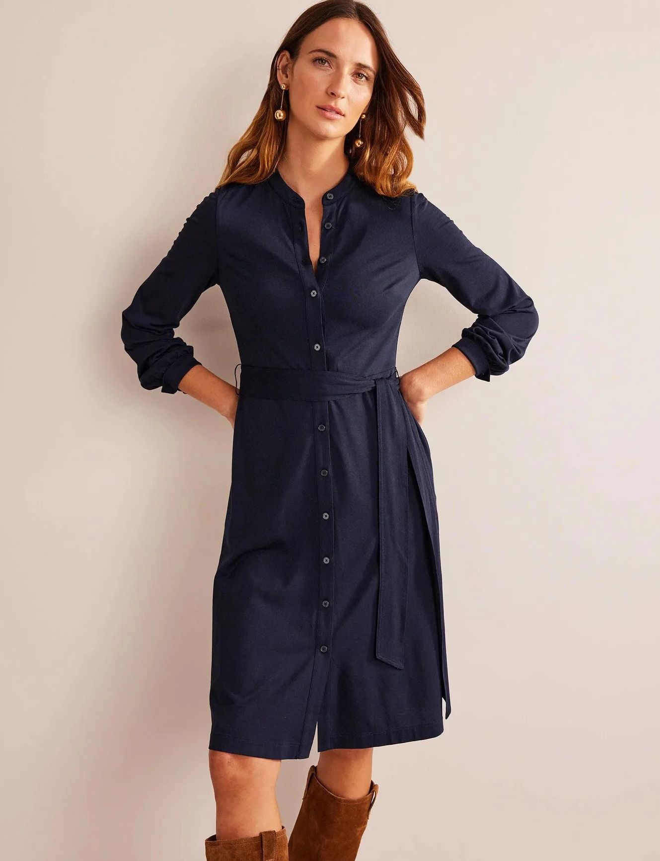Julia Jersey Shirtdress Boden Women's Julia Jersey Shirtdress in Navy