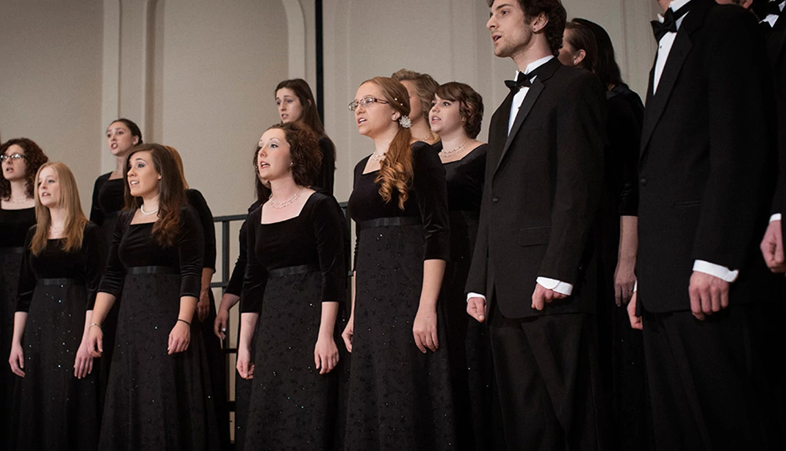 A choir singing at a concert