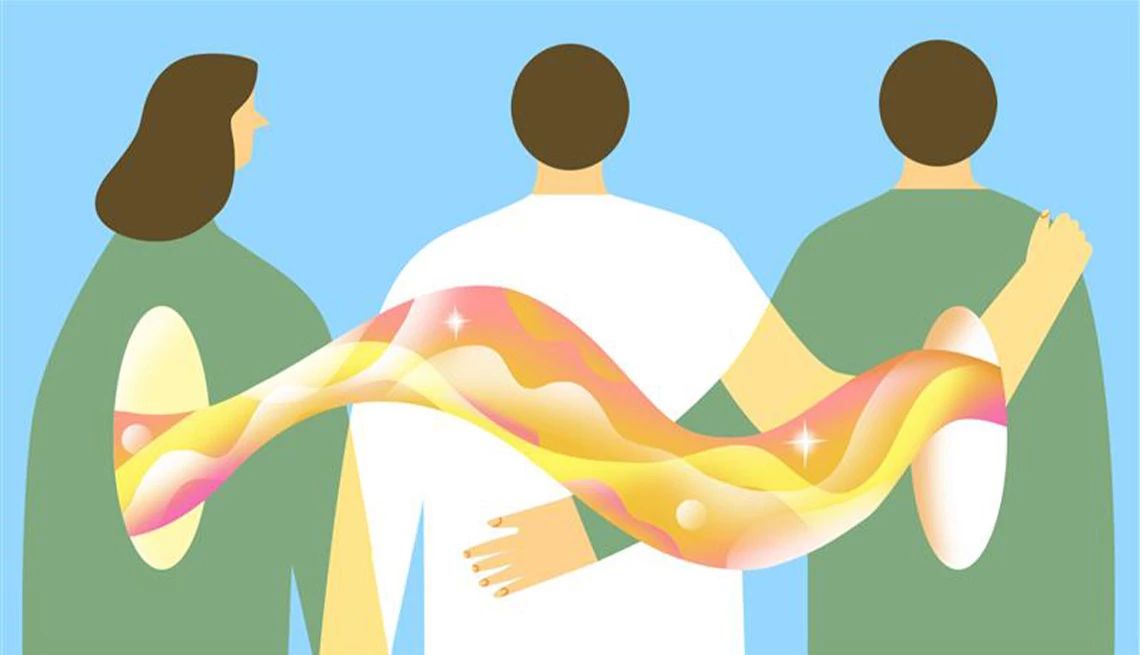 I fell for my husband's best friend three figures stand with their arms around each other