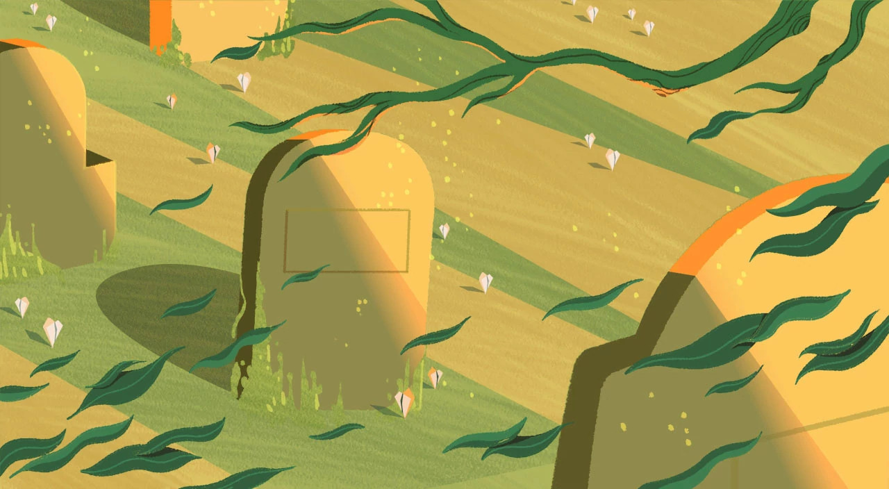 illustration of tombstones in a cemetery