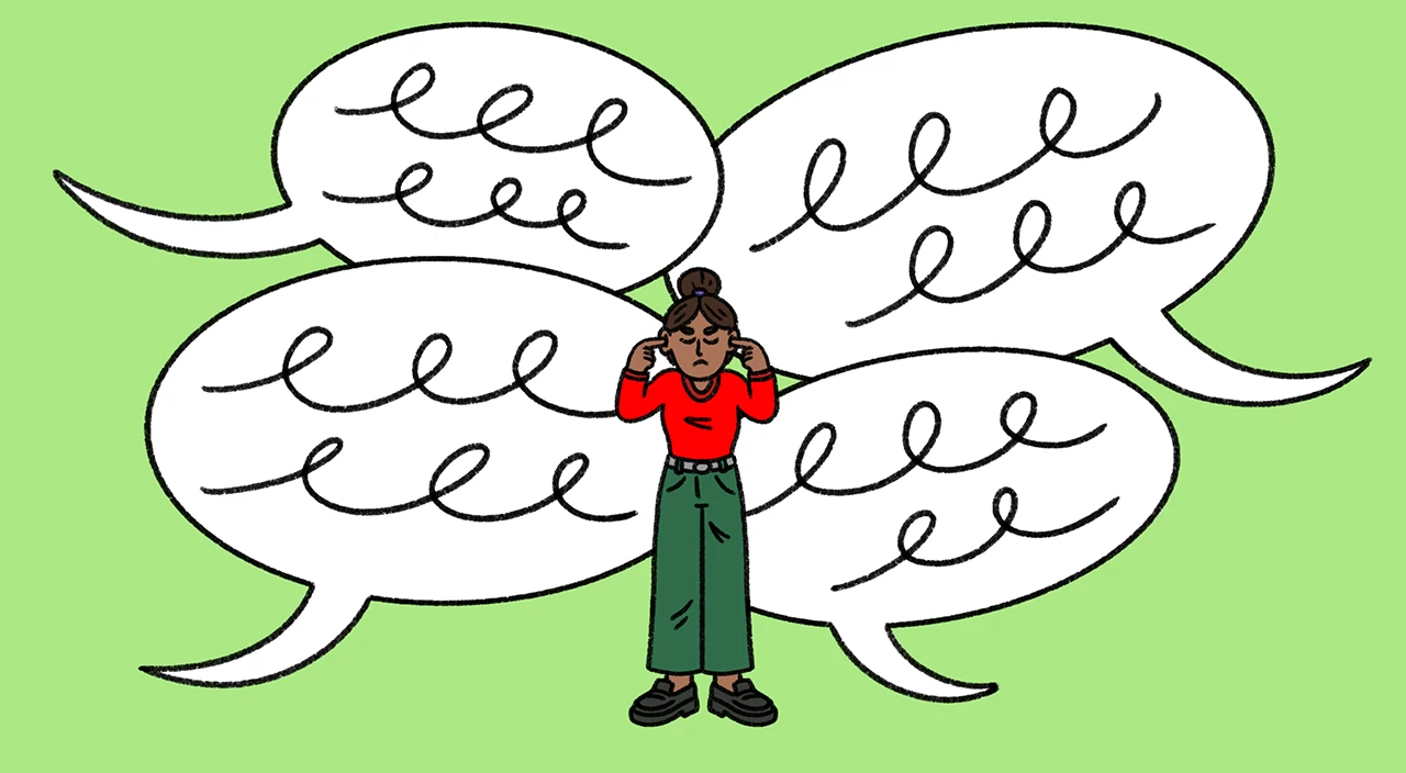 illustration of woman blocking off comments she doesn't want to hear