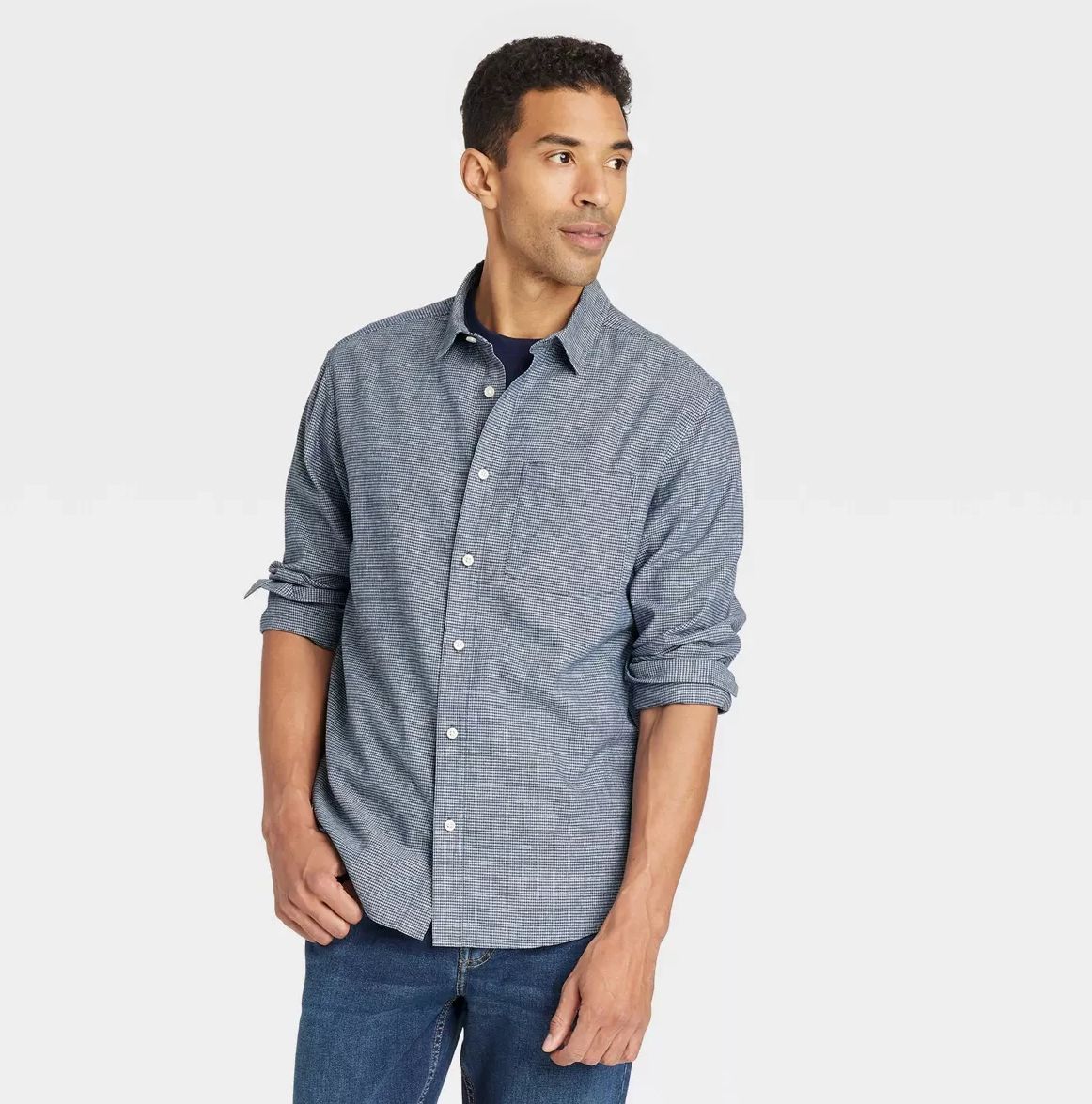 Long Sleeve Collared Button-Down Shirt Goodfellow & Co Men’s Long Sleeve Collared Button-Down Shirt in Navy Blue