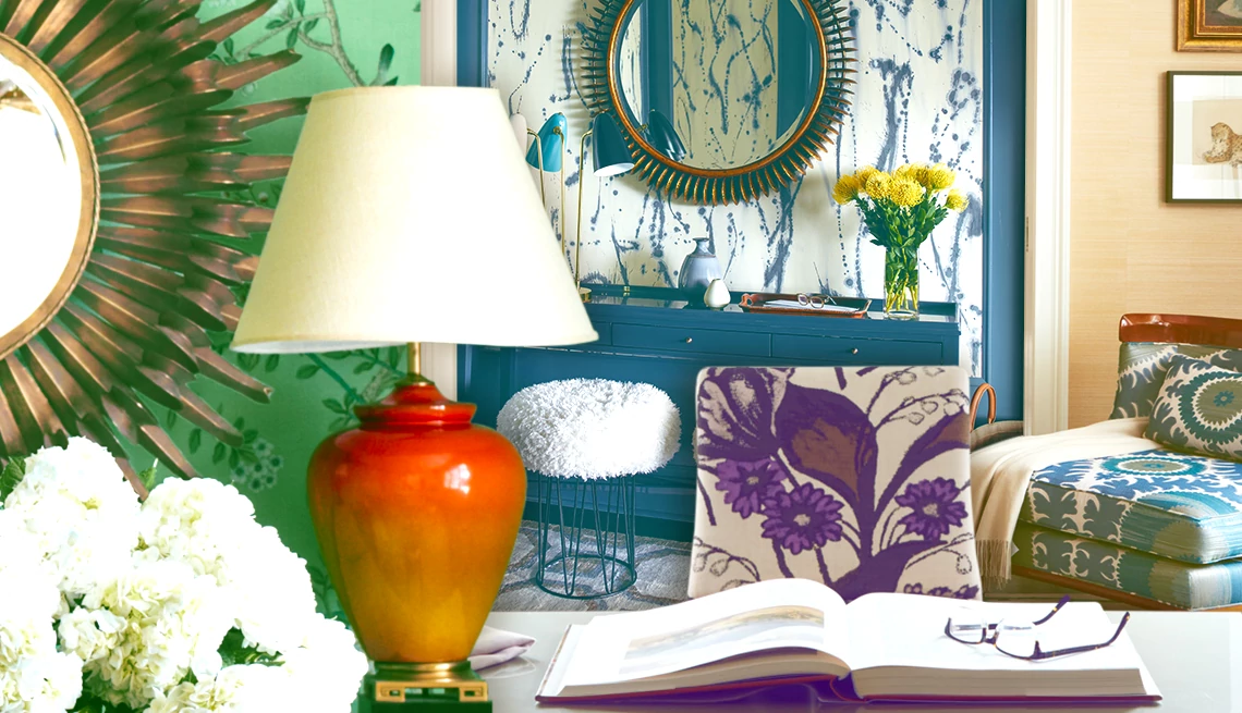 dopamine decor ideas various colorful wallpaper and a patterned couch in different rooms