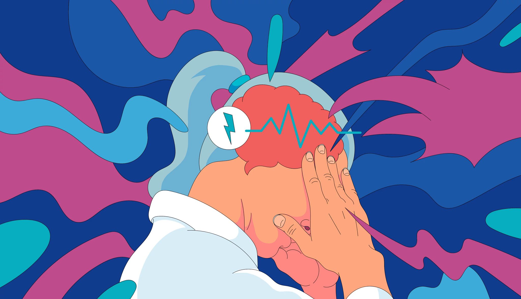 Late-onset epilepsy becomes more common after age 50 An illustration of a person holding their hands on their head due to a seizure
