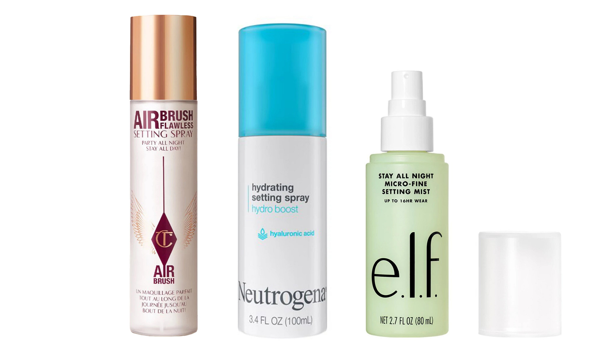 a collage with three different makeup setting sprays