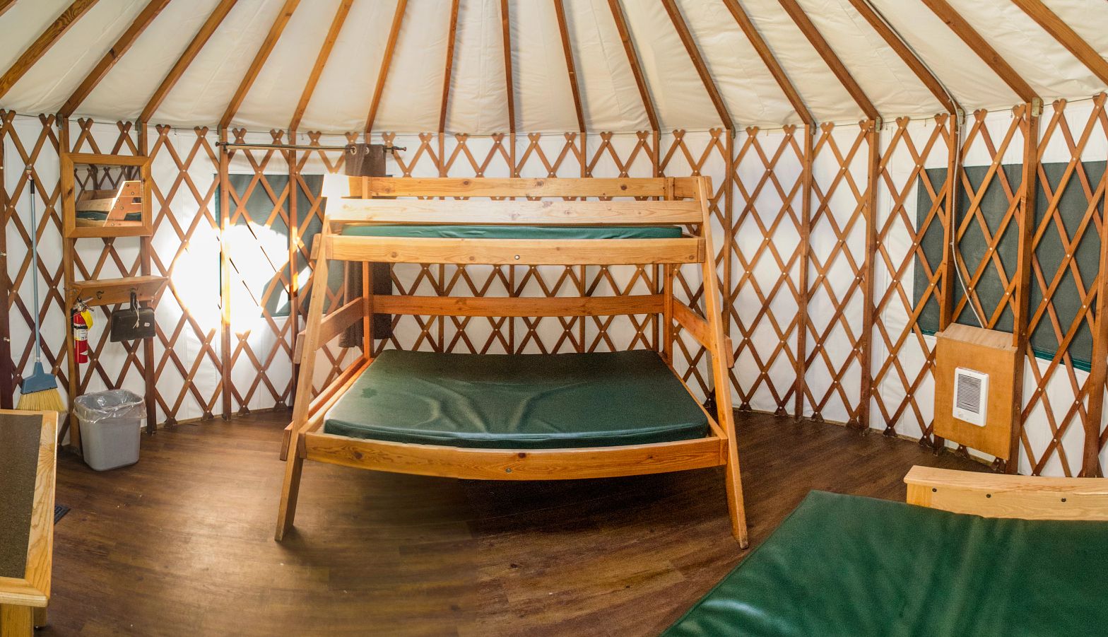 an inside view of a yurt at Fort Stevens State Park