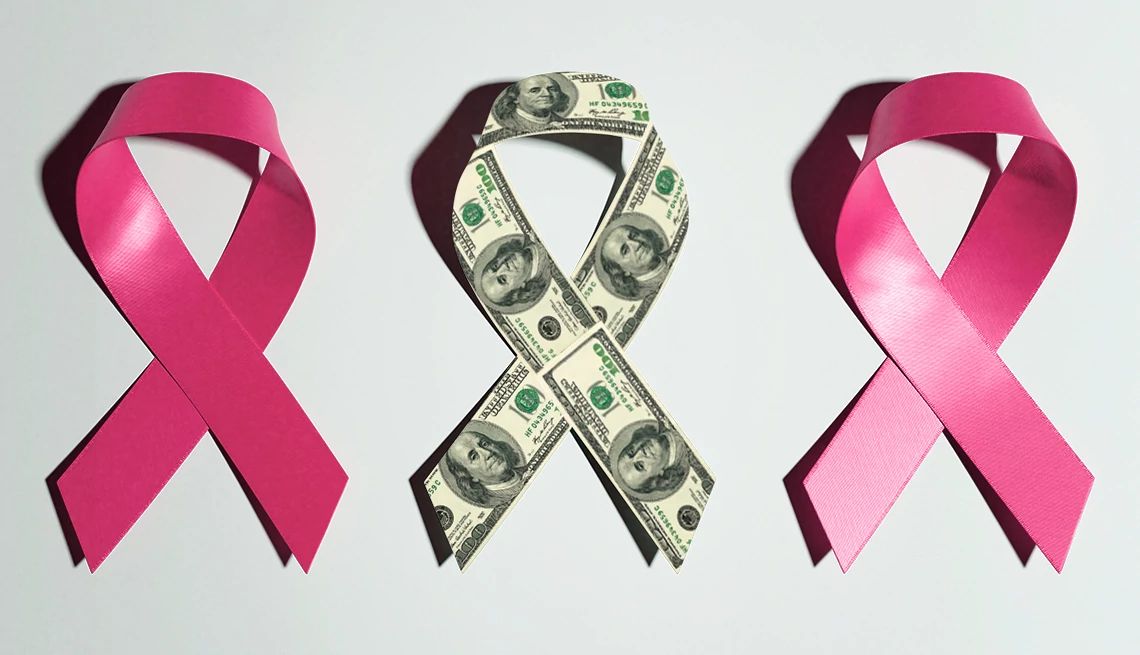 Cancer scams steal from people and organizations 3 different colored cancer ribbons