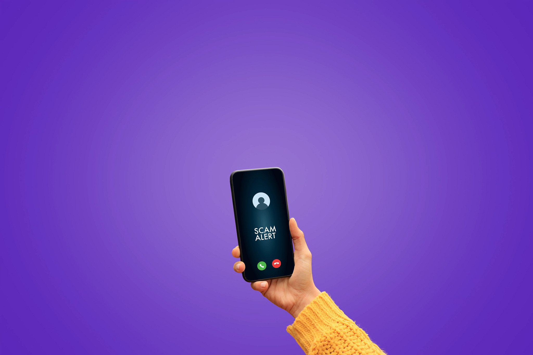 Woman holding with scam alert