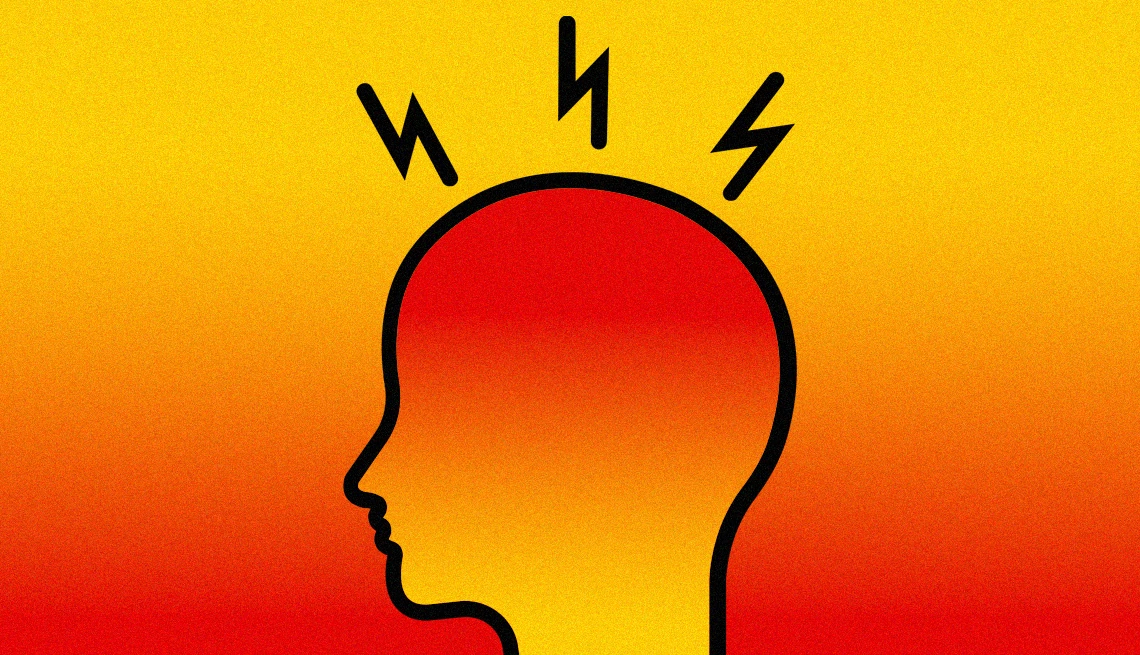 Heat Headaches orange head illustration with pain lines