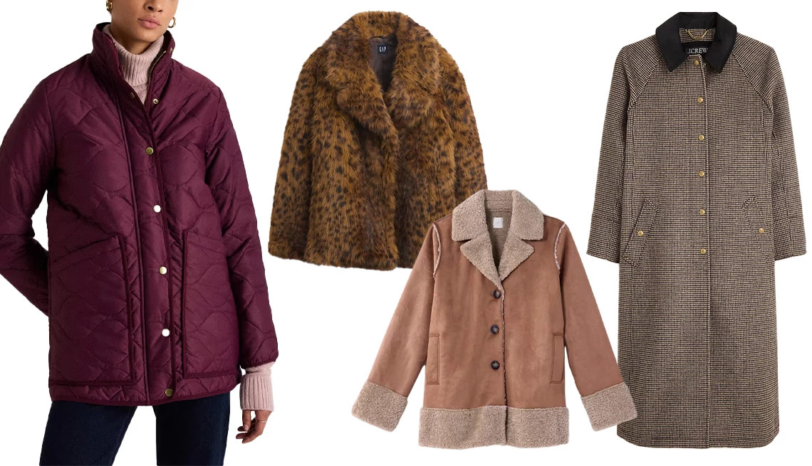 a collage with different styles of winter coats