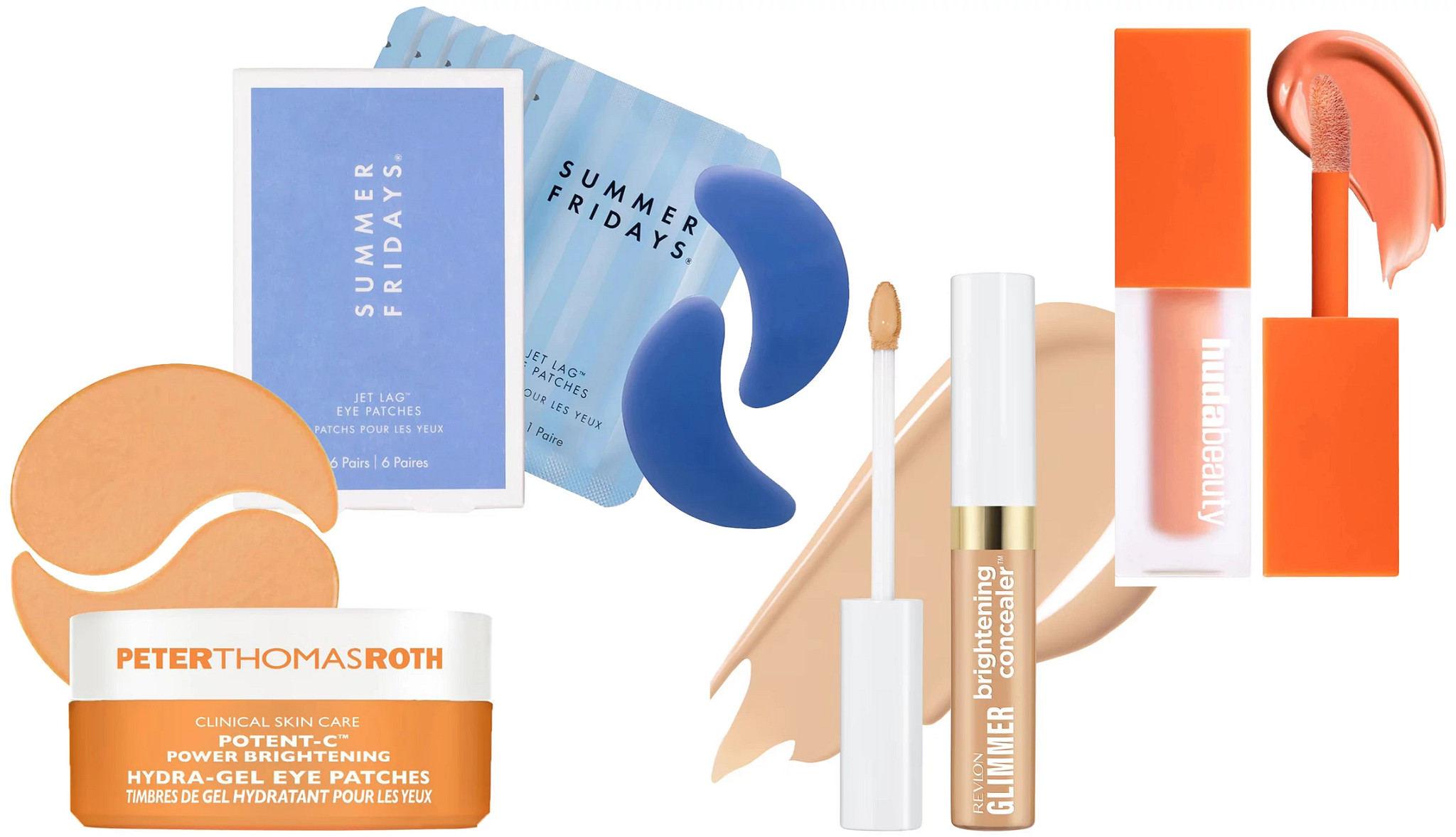 beauty products for eyes, including under eye patches and brightening concealers