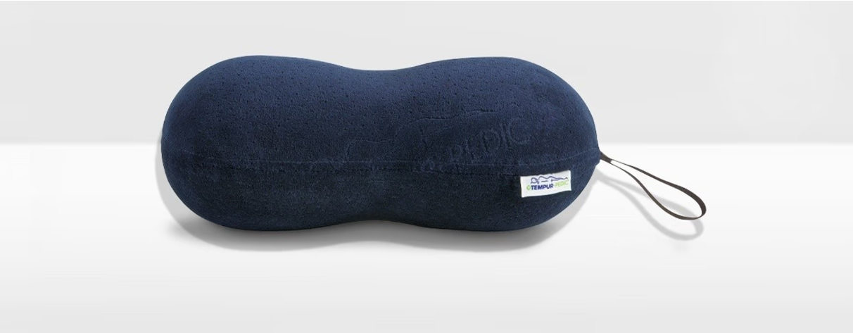 A dark blue Tempur-Pedic All-Purpose Pillow displayed on a white background