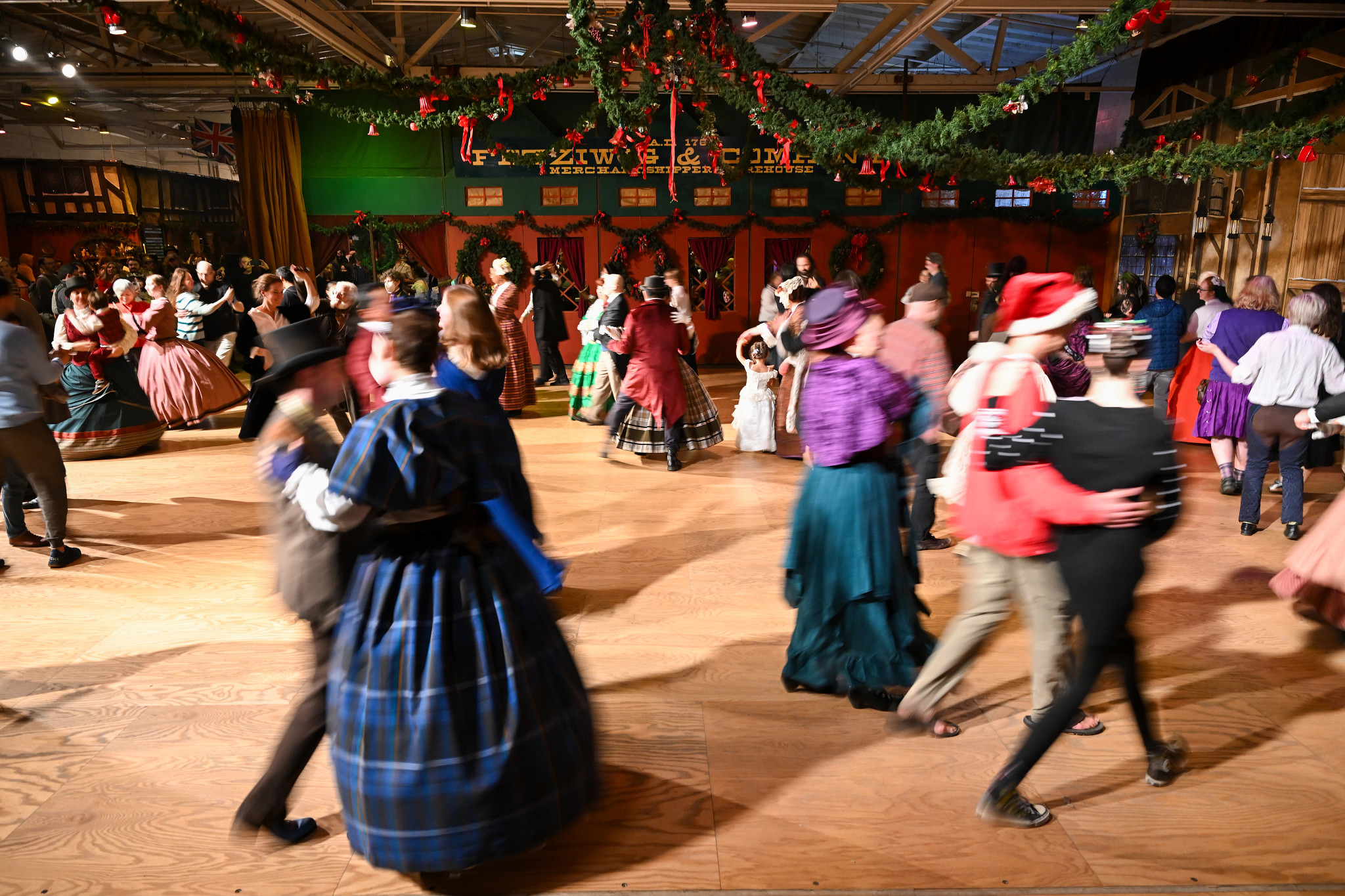 people dancing at the Great Dickens Christmas Fair