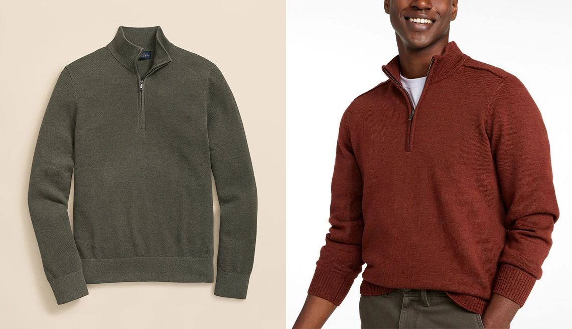 Wardrobe Essentials for Men a collage showing two different half zip pullover sweaters
