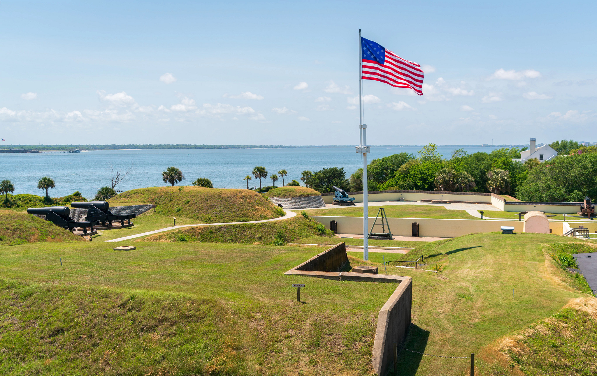 Small fortifications and ammunitions bunkers at Fort Moultrie in South Carolina