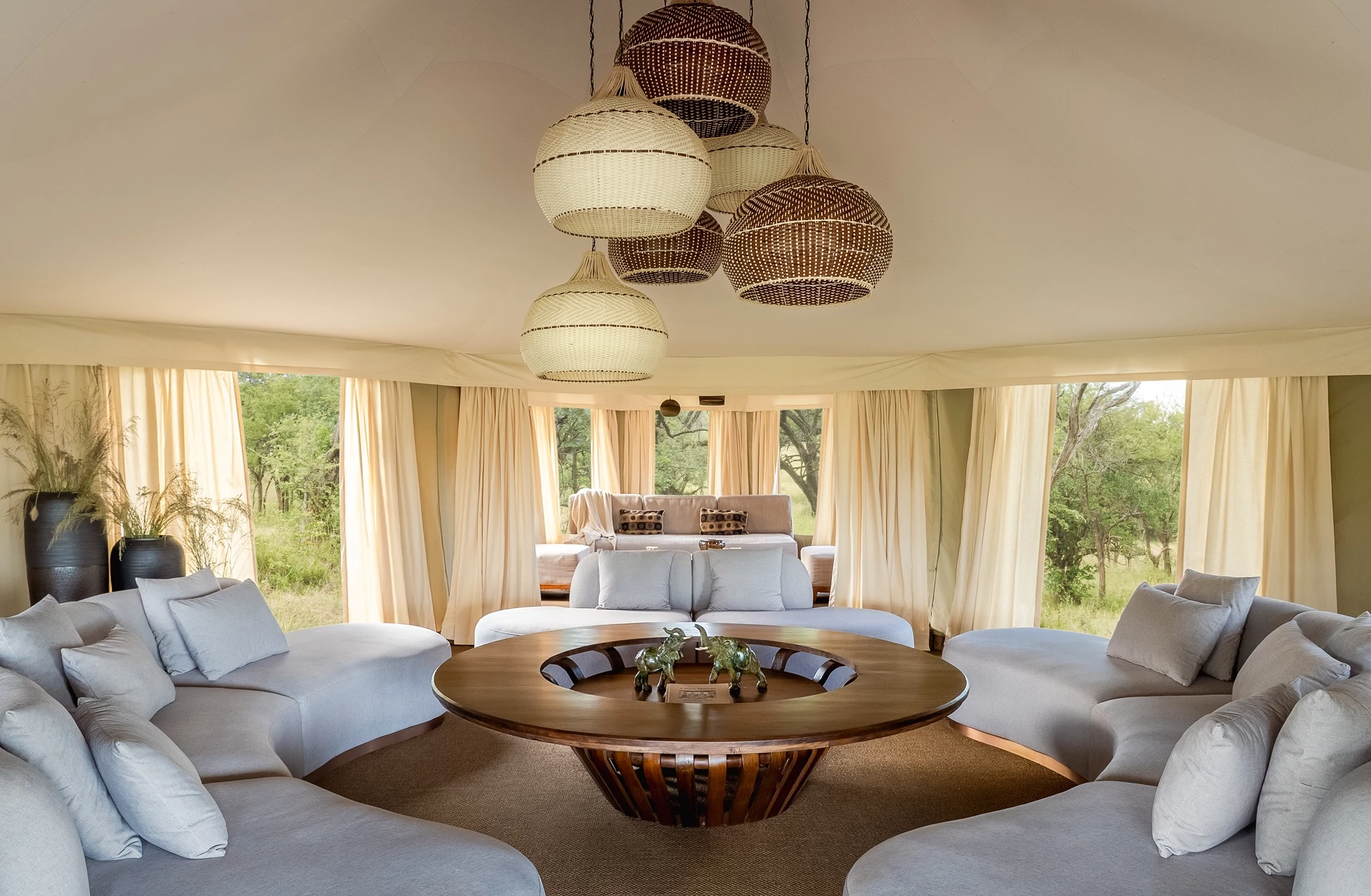 a lounge at a luxury safari