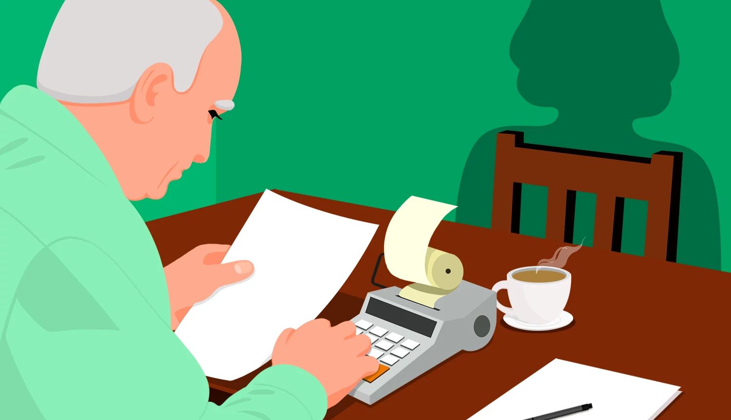 Filing Taxes for the Deceased a person working on taxes with a shadow sitting across from them