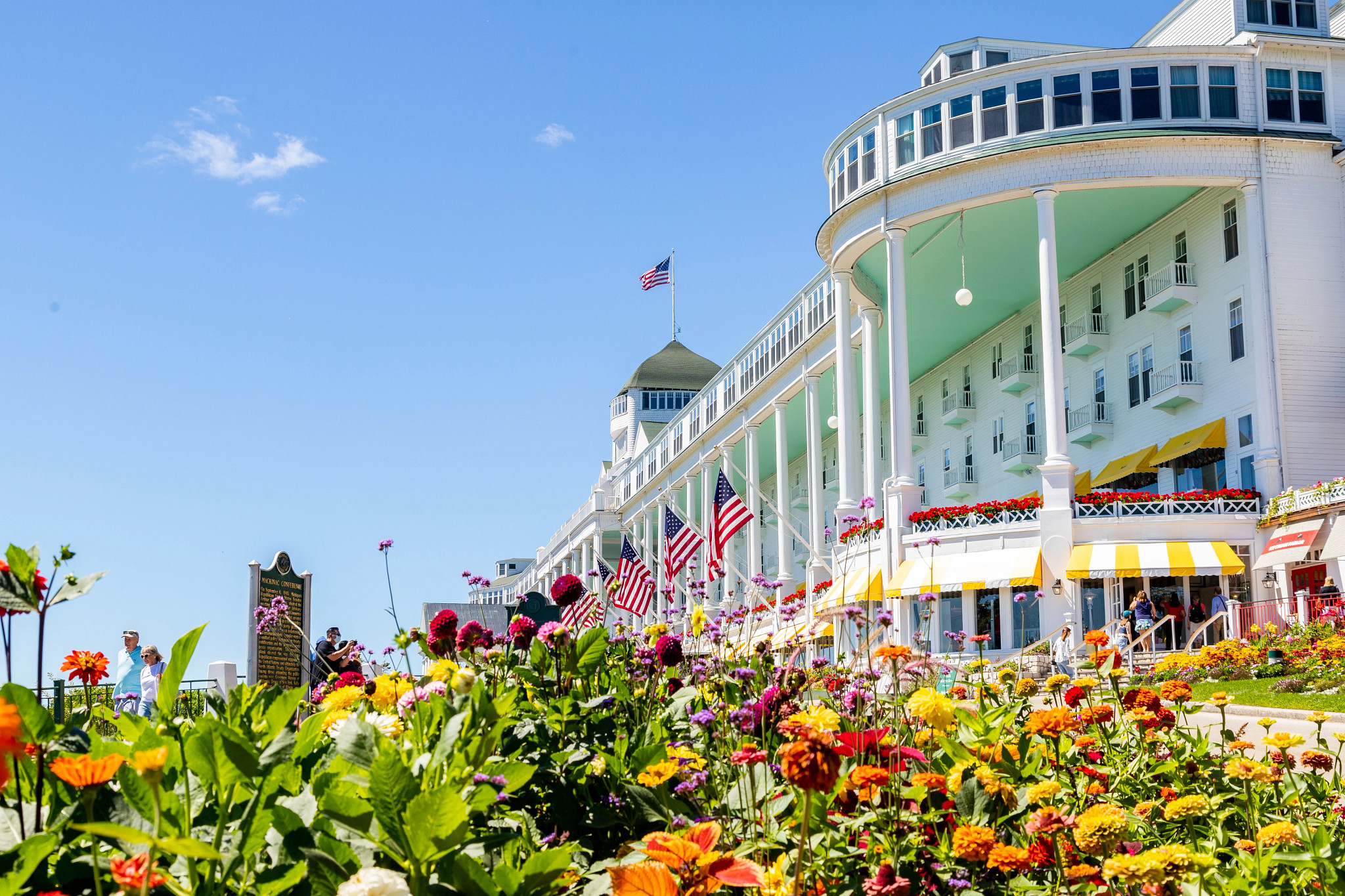 the exterior of the Grand Hotel, in Mackinac Island, Michigan