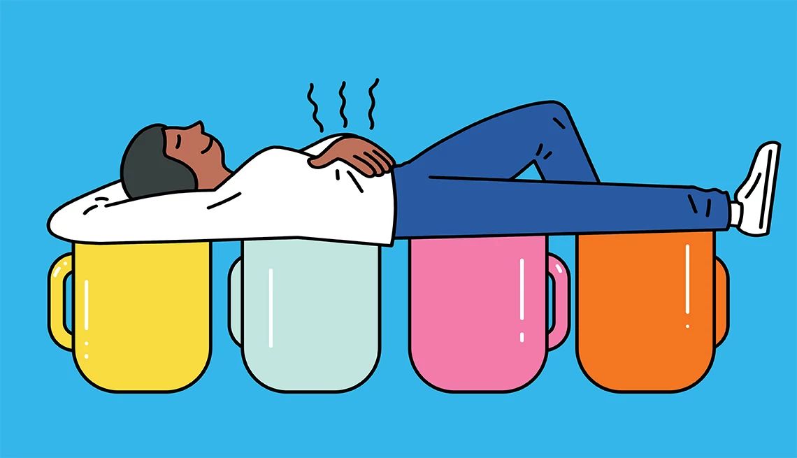 Boost Gut Health woman laying on coffee cups