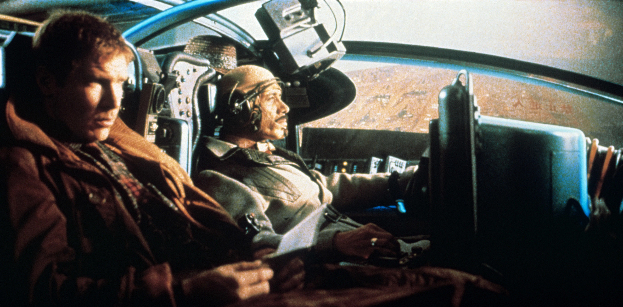 edward james olmos and harrison ford in a scene from blade runner