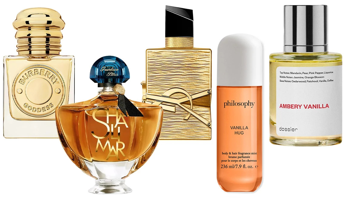 a collage with various perfumes