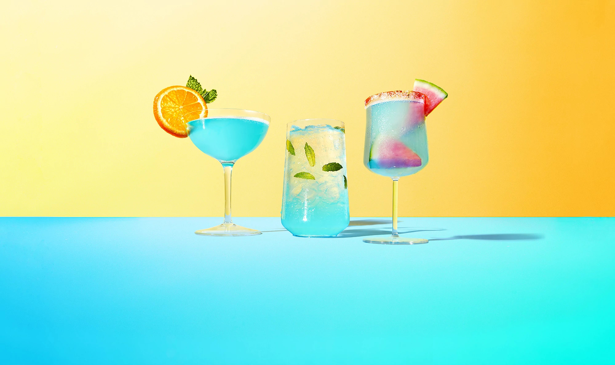 Three beautiful blue cocktails